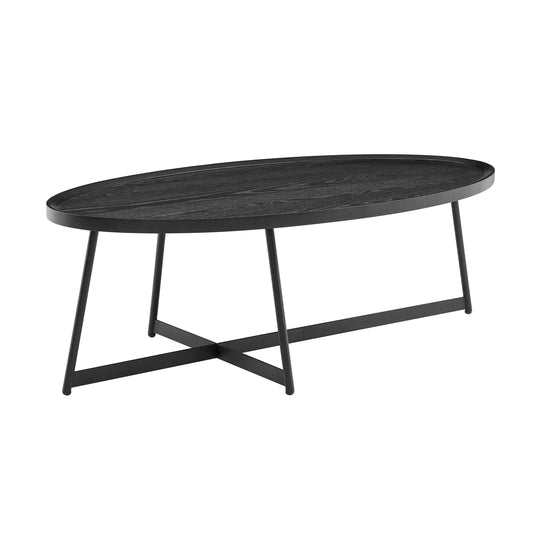 Euro Style NIKLAUS 47" OVAL COFFEE TABLE IN BLACK ASH WOOD AND BLACK BASE COFFEE TABLES