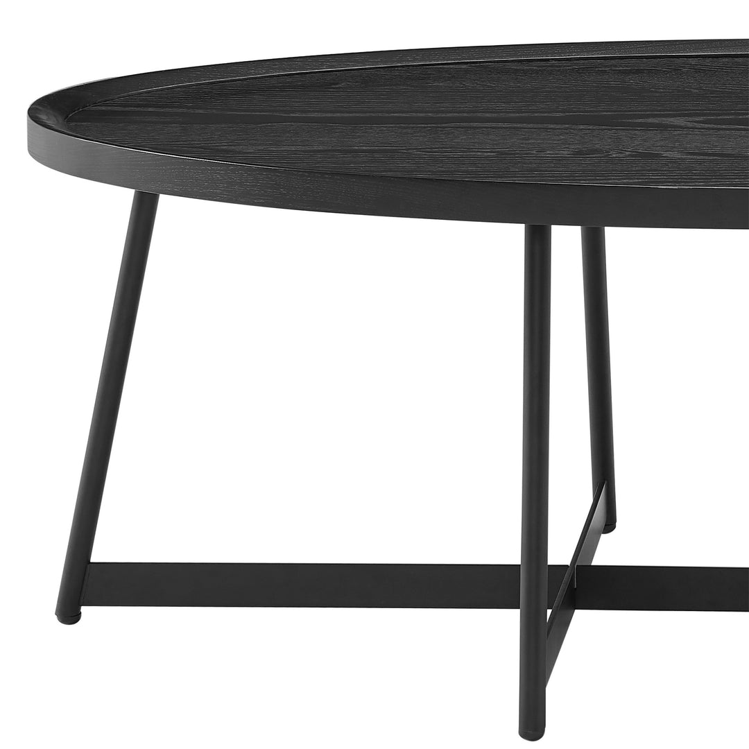 NIKLAUS 47" OVAL COFFEE TABLE IN BLACK ASH WOOD AND BLACK BASE - AmericanHomeFurniture