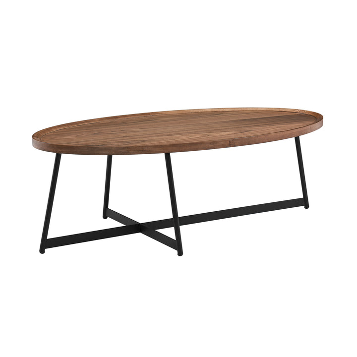 NIKLAUS 47" OVAL COFFEE TABLE IN AMERICAN WALNUT WITH BLACK BASE - AmericanHomeFurniture