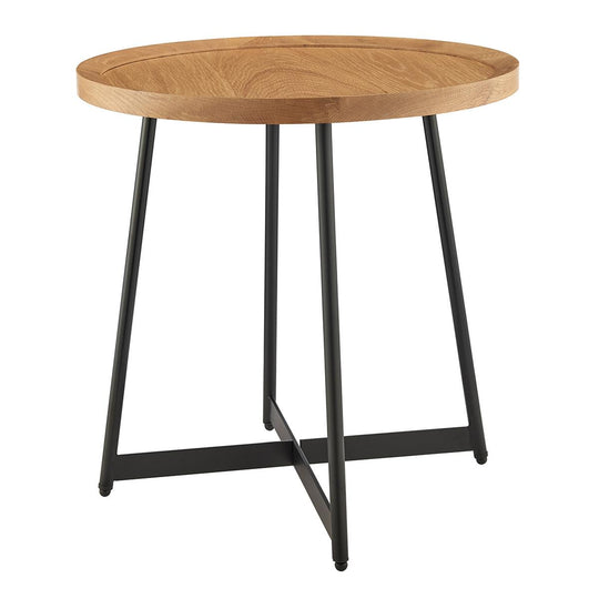 Euro Style Niklaus 22" Round Side Table in Oak and Black Base ACCENT TABLES