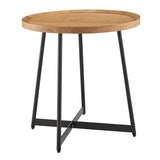 Niklaus 22" Round Side Table in Oak and Black Base - AmericanHomeFurniture