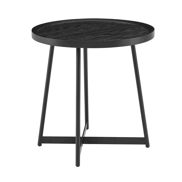 Niklaus 22" Round Side Table in Black Ash Wood and Black Base - AmericanHomeFurniture