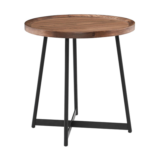 Euro Style Niklaus 22" Round Side Table in American Walnut with Black Base ACCENT TABLES