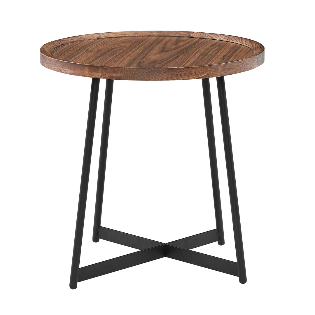 Niklaus 22" Round Side Table in American Walnut with Black Base - AmericanHomeFurniture