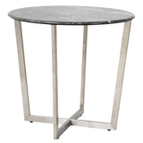 Llona 24" Round Side Table in Black Marble Melamine with Brushed Stainless Steel Base - AmericanHomeFurniture