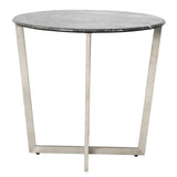 Llona 24" Round Side Table in Black Marble Melamine with Brushed Stainless Steel Base - AmericanHomeFurniture