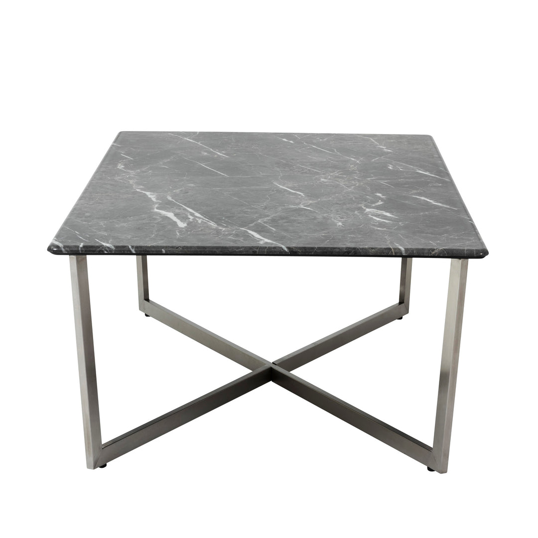 LLONA 48" RECTANGLE COFFEE TABLE IN BLACK MARBLE MELAMINE WITH BRUSHED STAINLESS STEEL BASE - AmericanHomeFurniture