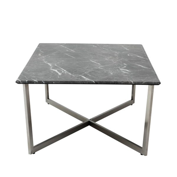 LLONA 48" RECTANGLE COFFEE TABLE IN BLACK MARBLE MELAMINE WITH BRUSHED STAINLESS STEEL BASE - AmericanHomeFurniture