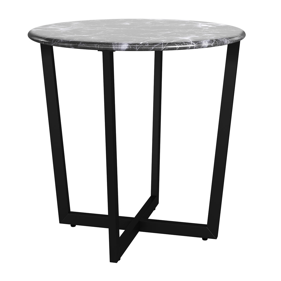 Llona 24" Round Side Table in Black Marble Melamine with Matte Black Base - AmericanHomeFurniture