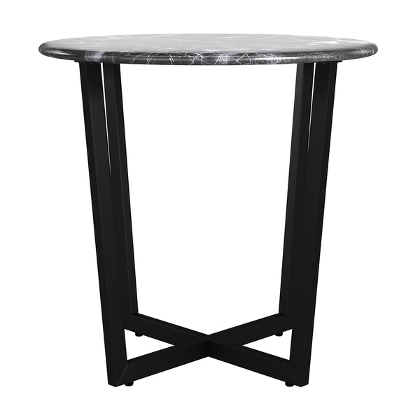 Llona 24" Round Side Table in Black Marble Melamine with Matte Black Base - AmericanHomeFurniture