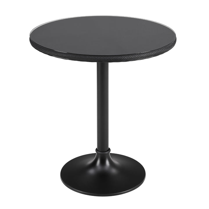 ERLEND 30" BISTRO TABLE HAS A TEMPERED GLASS TOP OVER BLACK TEXTYLENE MESH WITH BLACK COLUMN AND BASE - AmericanHomeFurniture