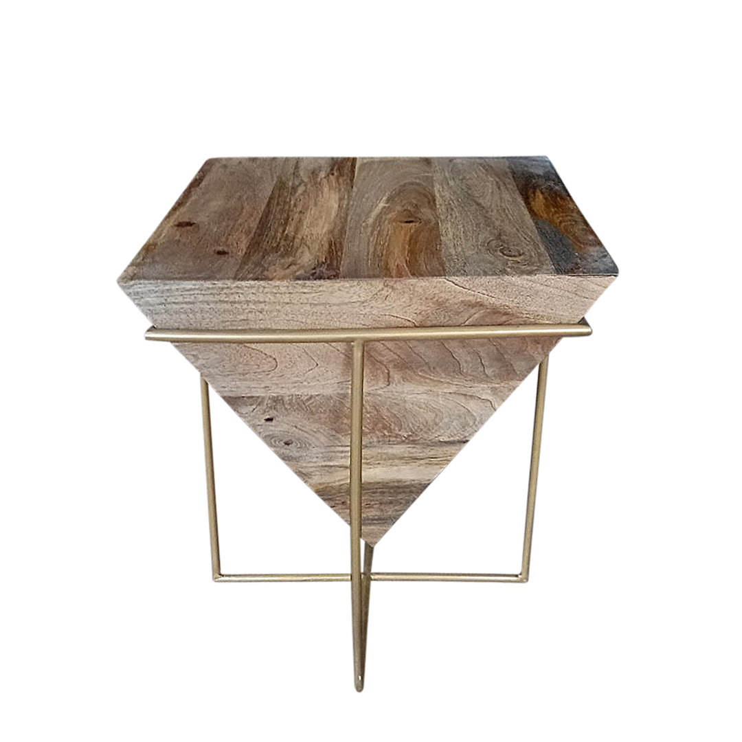 Wood, 18"h Inverted Pyramid Side Table, Brown/gold