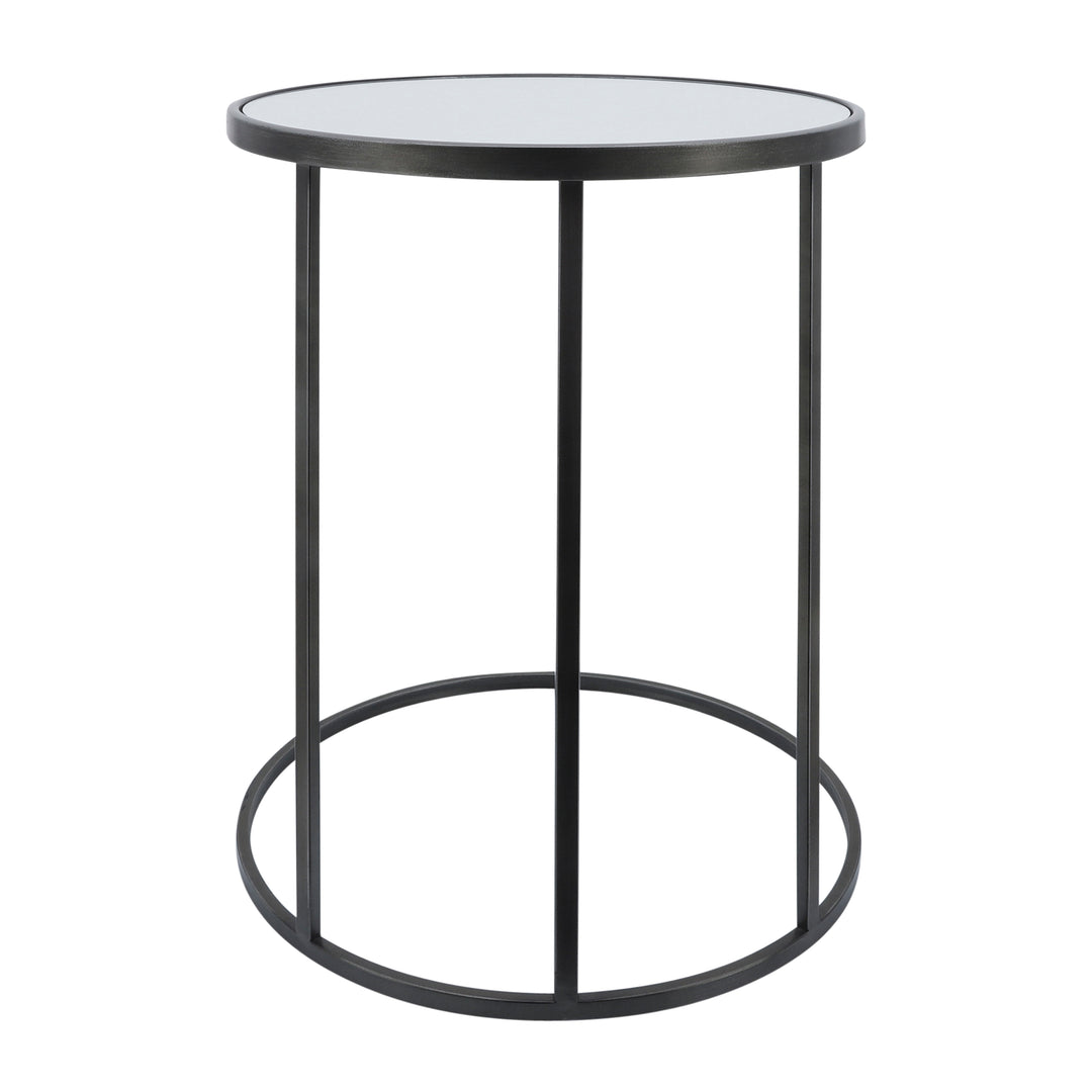 Metal, S/2 21/24" Mirrored Side Tables, Black