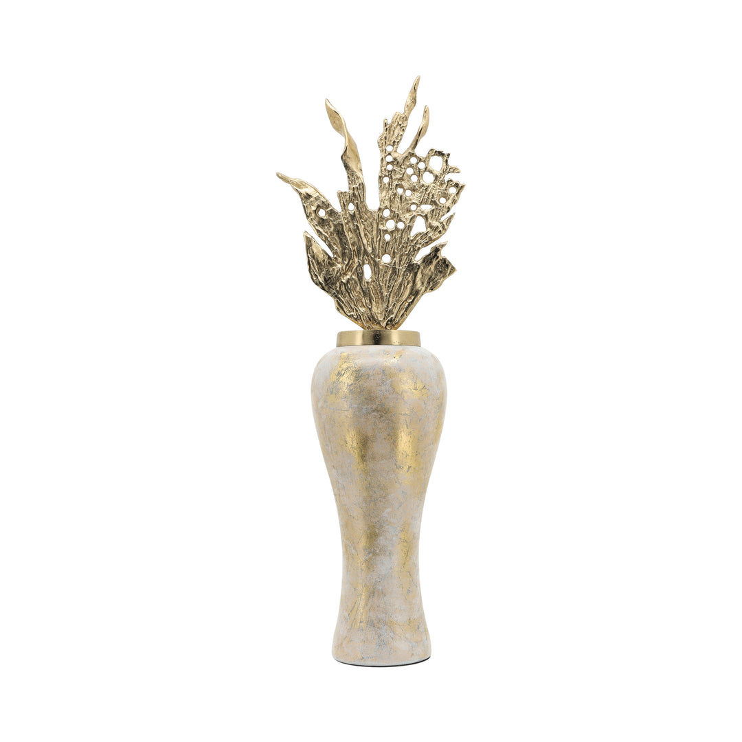 Glass, 38"h Vase W/ Aluminum Top, White/gold