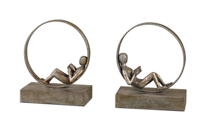 LOUNGING READER ANTIQUE BOOKENDS SET/2 - AmericanHomeFurniture