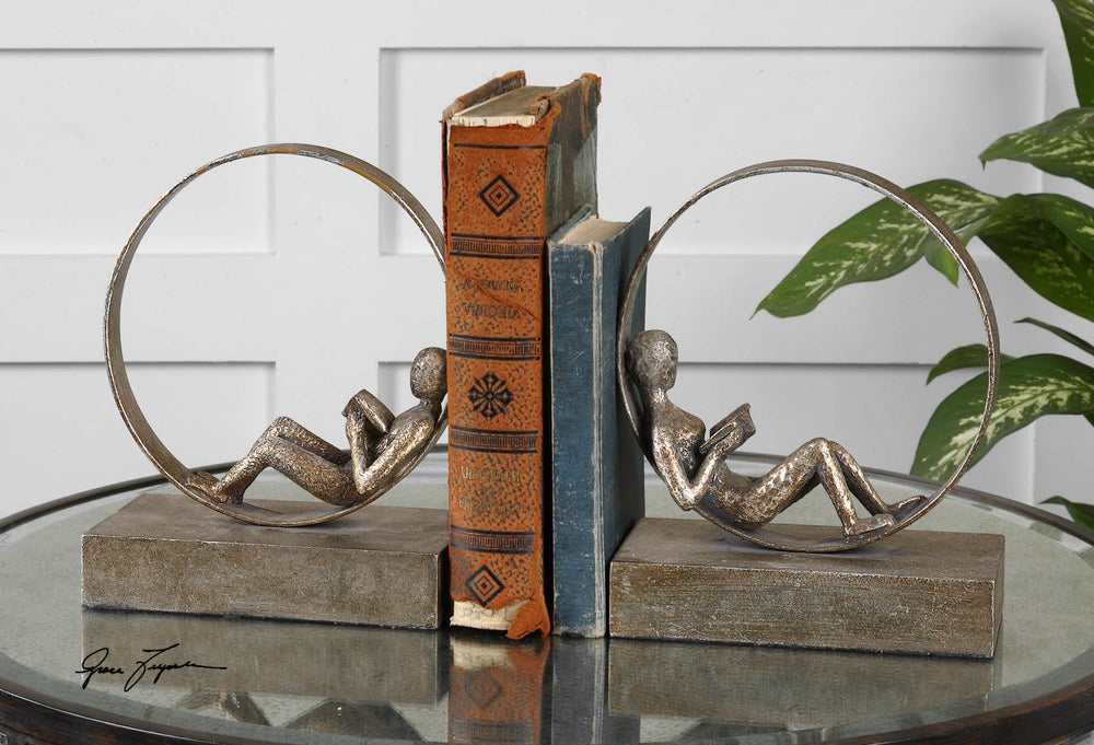 LOUNGING READER ANTIQUE BOOKENDS SET/2 - AmericanHomeFurniture