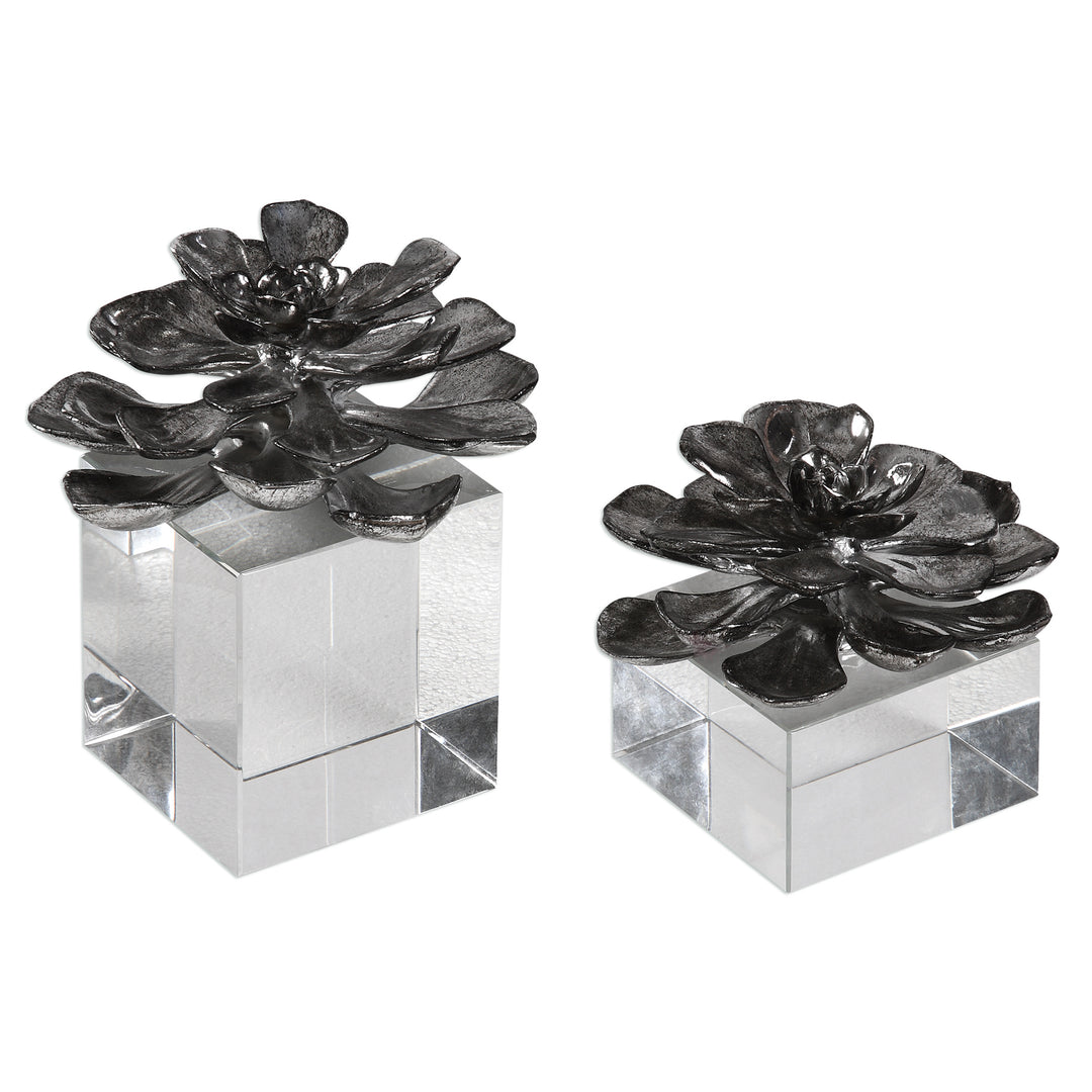 Indian Lotus Metallic Silver Flowers S/2 - AmericanHomeFurniture