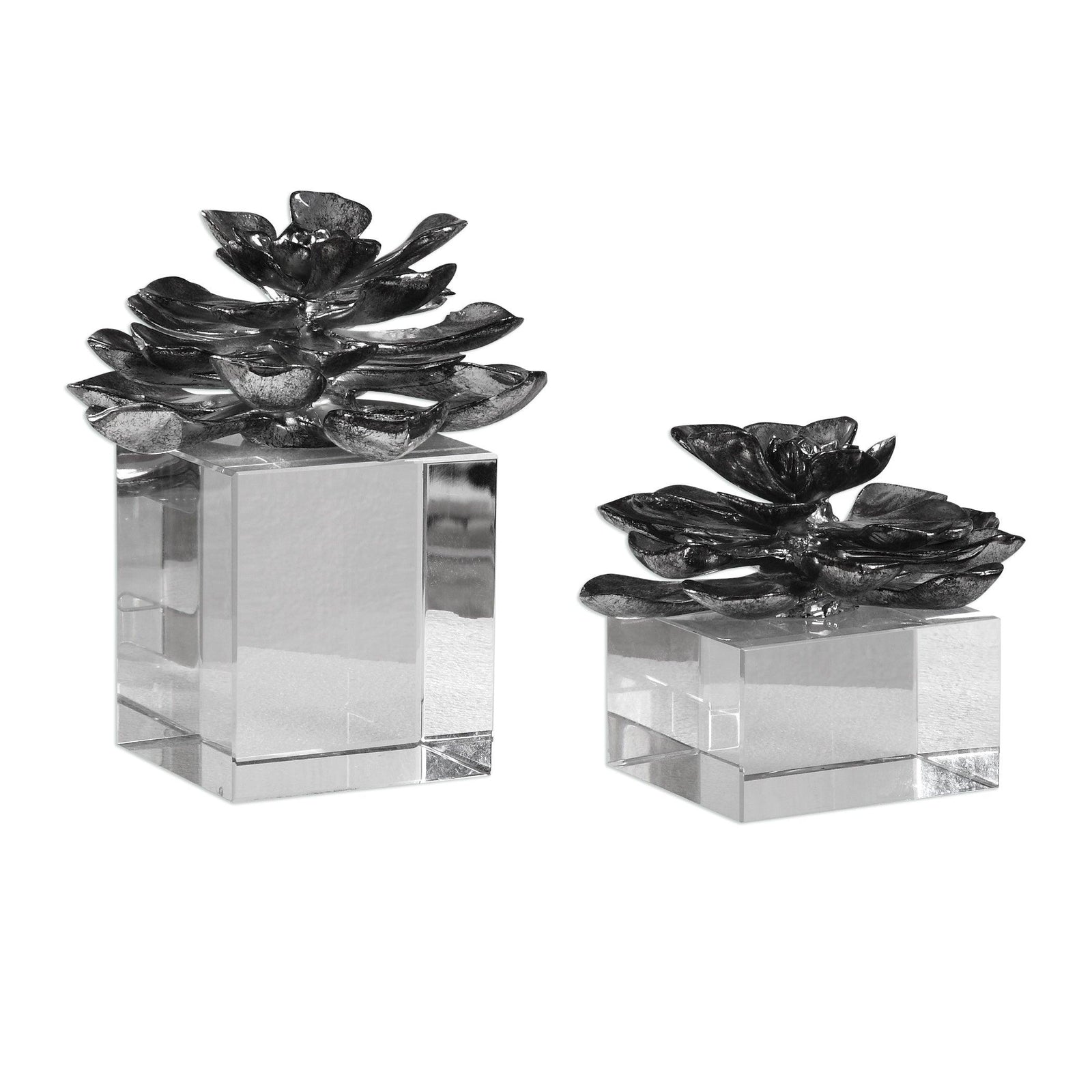 Uttermost Indian Lotus Metallic Silver Flowers S/2 DECORATIVE OBJECTS