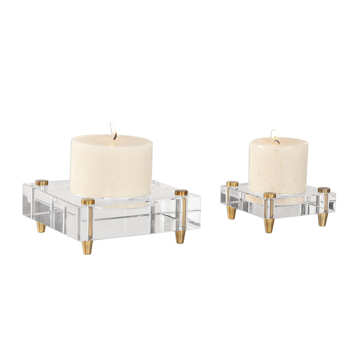 CLAIRE CRYSTAL BLOCK CANDLEHOLDERS, SET OF 2 - AmericanHomeFurniture