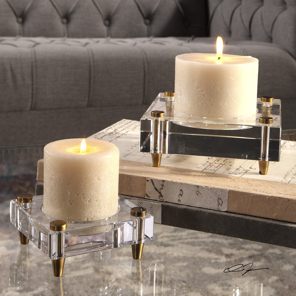 CLAIRE CRYSTAL BLOCK CANDLEHOLDERS, SET OF 2 - AmericanHomeFurniture
