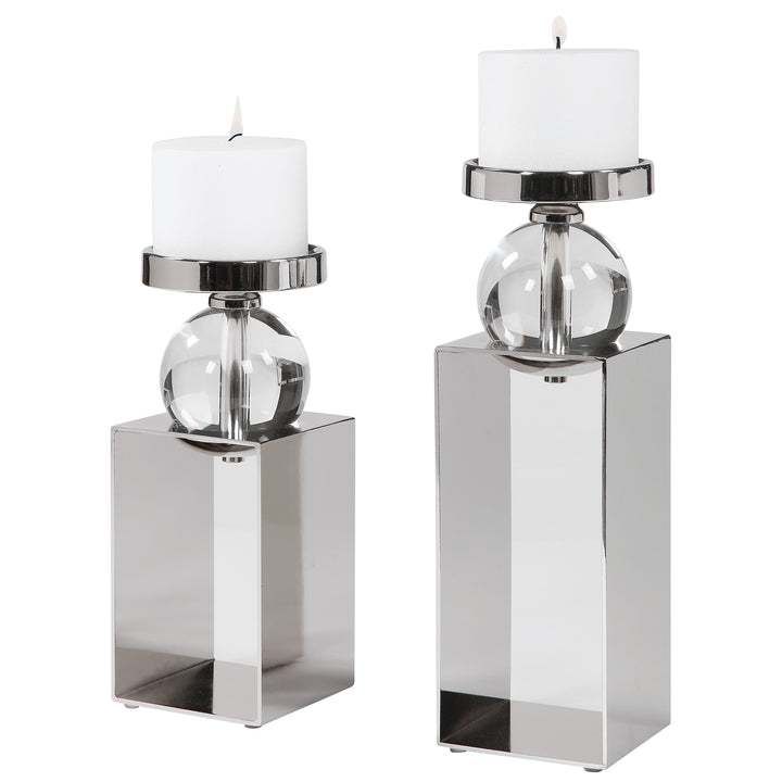 LUCIAN NICKEL CANDLEHOLDERS, SET/2 - AmericanHomeFurniture