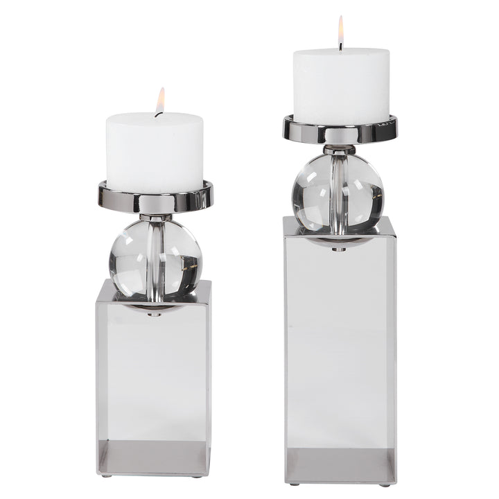 LUCIAN NICKEL CANDLEHOLDERS, SET/2 - AmericanHomeFurniture