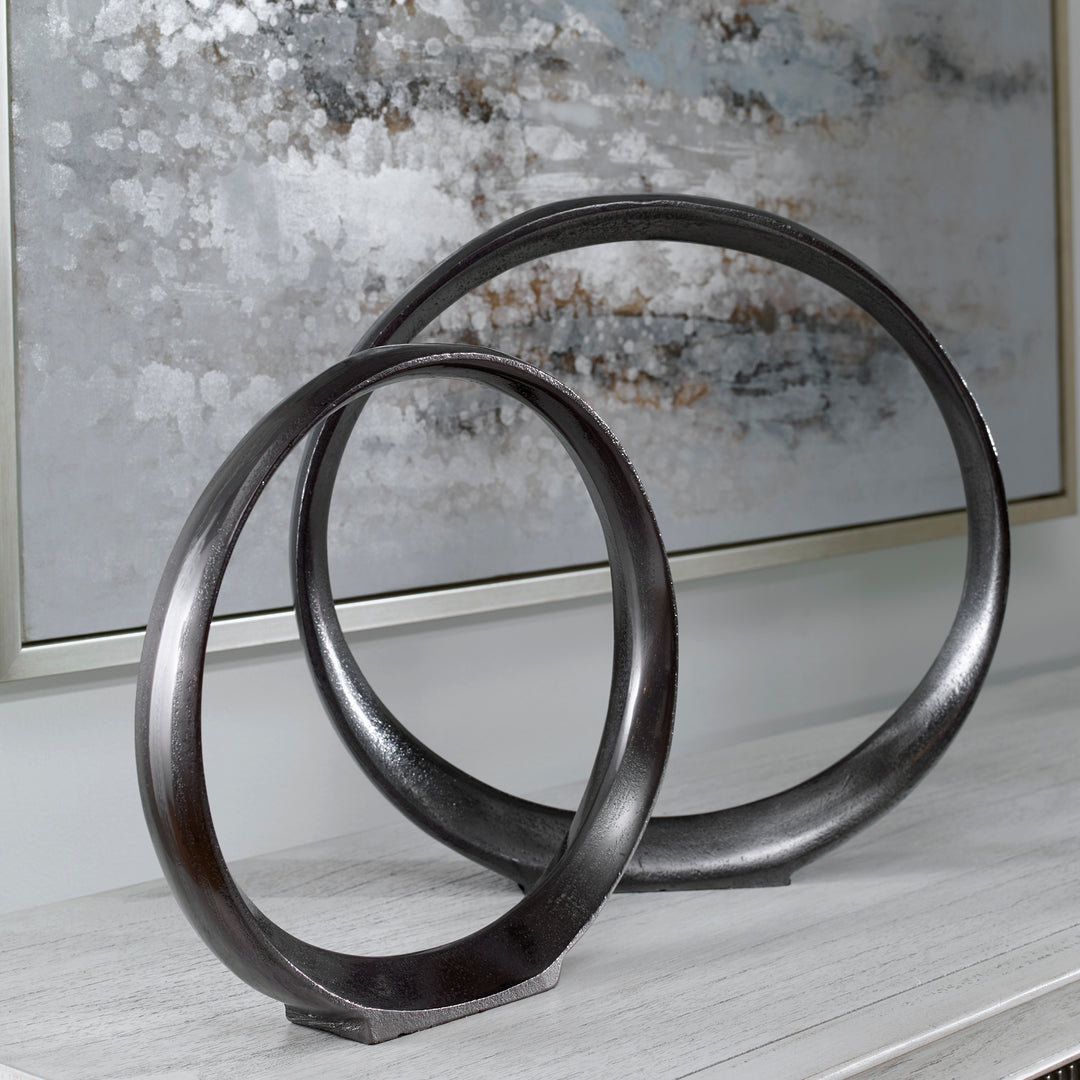 ORBITS BLACK RING SCULPTURES, SET OF 2 - AmericanHomeFurniture