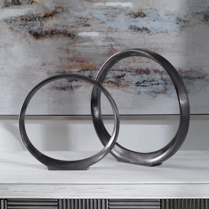 ORBITS BLACK RING SCULPTURES, SET OF 2 - AmericanHomeFurniture