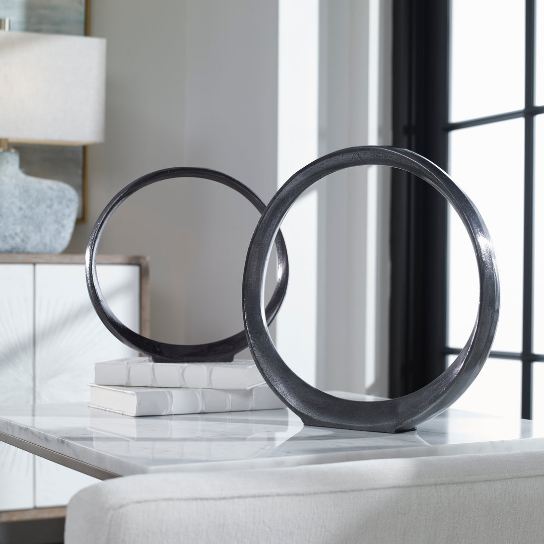 ORBITS BLACK RING SCULPTURES, SET OF 2 - AmericanHomeFurniture