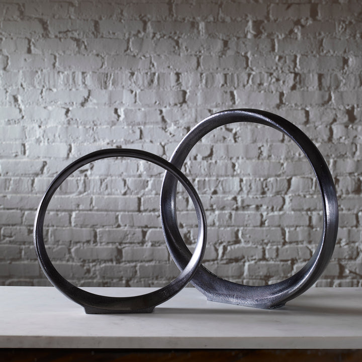 ORBITS BLACK RING SCULPTURES, SET OF 2 - AmericanHomeFurniture