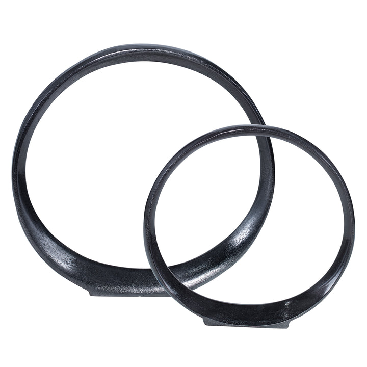 ORBITS BLACK RING SCULPTURES, SET OF 2 - AmericanHomeFurniture