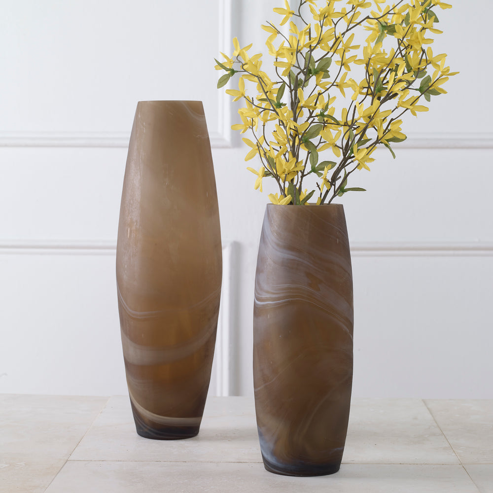 Delicate Swirl Caramel Glass Vases