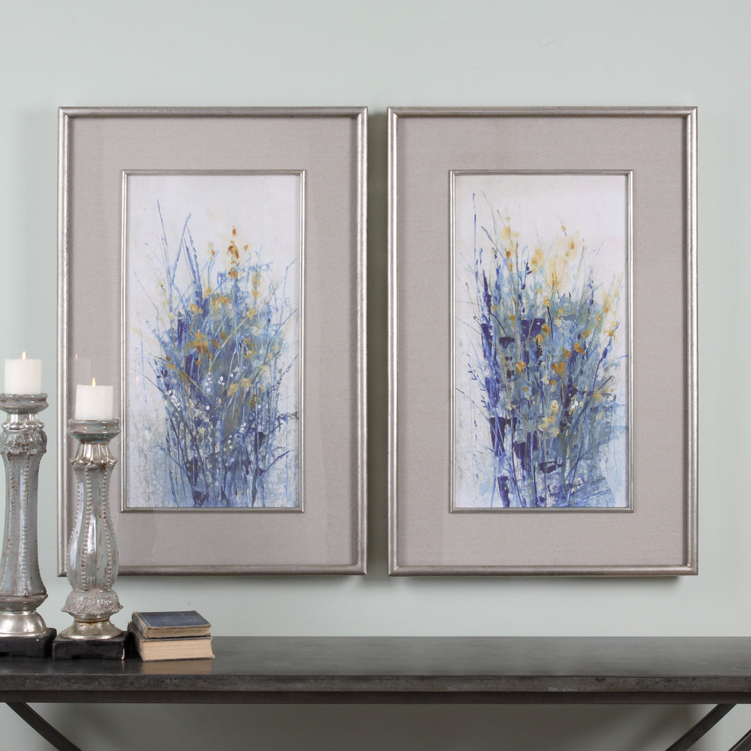 Indigo Florals Framed Art S/2 - AmericanHomeFurniture