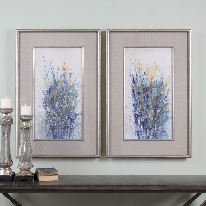 Indigo Florals Framed Art S/2 - AmericanHomeFurniture