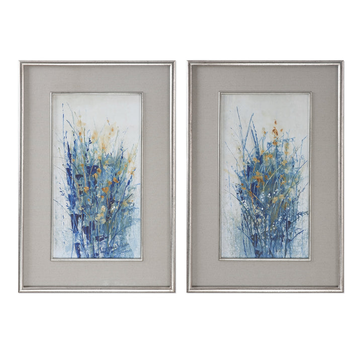 Indigo Florals Framed Art S/2 - AmericanHomeFurniture