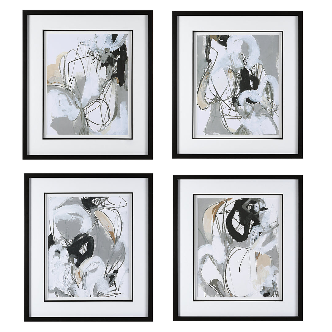 TANGLED THREADS ABSTRACT FRAMED PRINTS, SET OF 4 - AmericanHomeFurniture