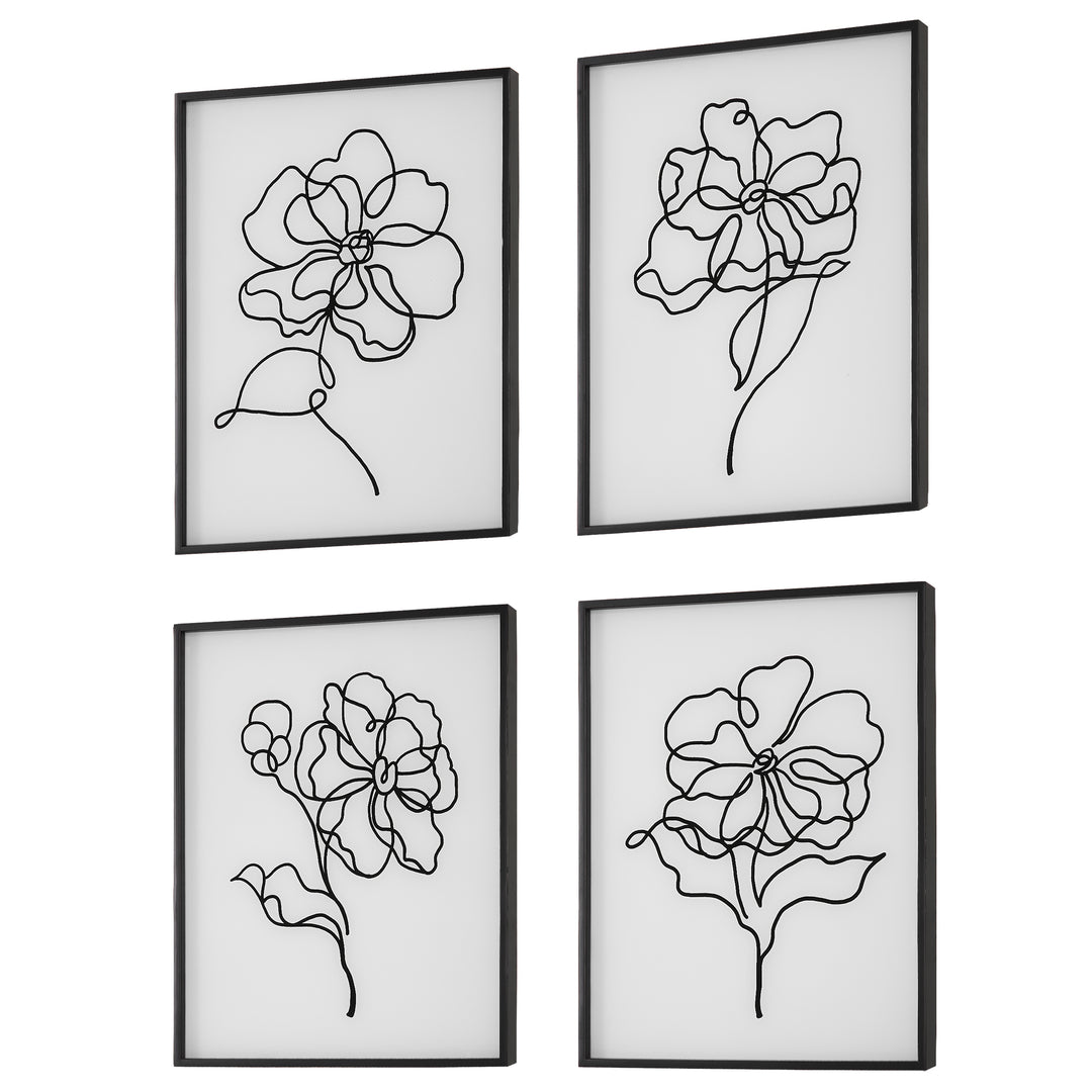 BLOOM BLACK WHITE FRAMED PRINTS, SET OF 4 - AmericanHomeFurniture