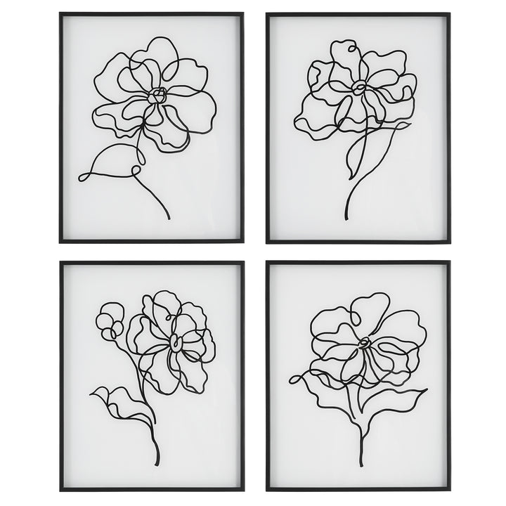 BLOOM BLACK WHITE FRAMED PRINTS, SET OF 4 - AmericanHomeFurniture