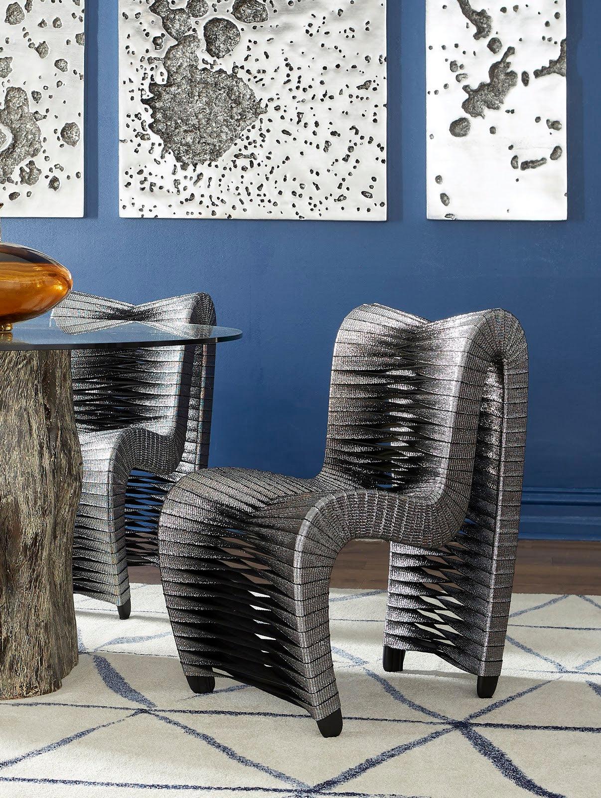 Phillips Collection Seat Belt Dining Chair, Silver, Metallic - Set of 2 DINING CHAIRS