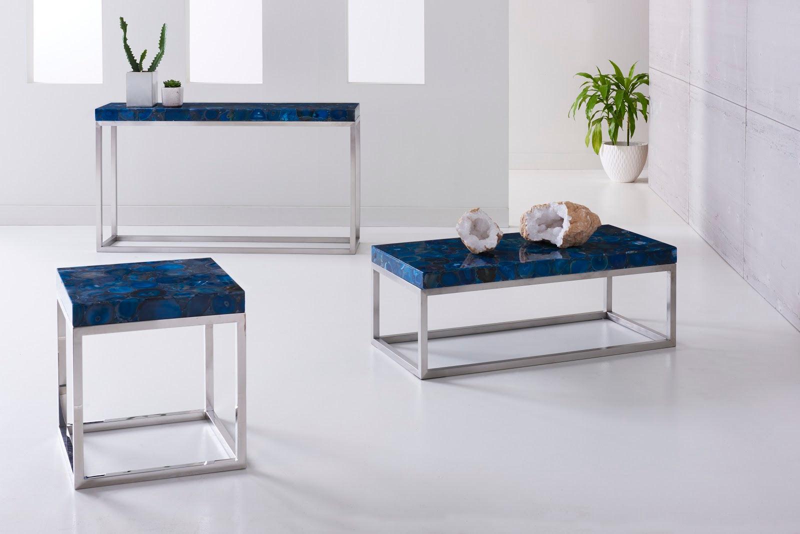 Agate Console Table, Stainless Steel Base - Thumbnail 2
