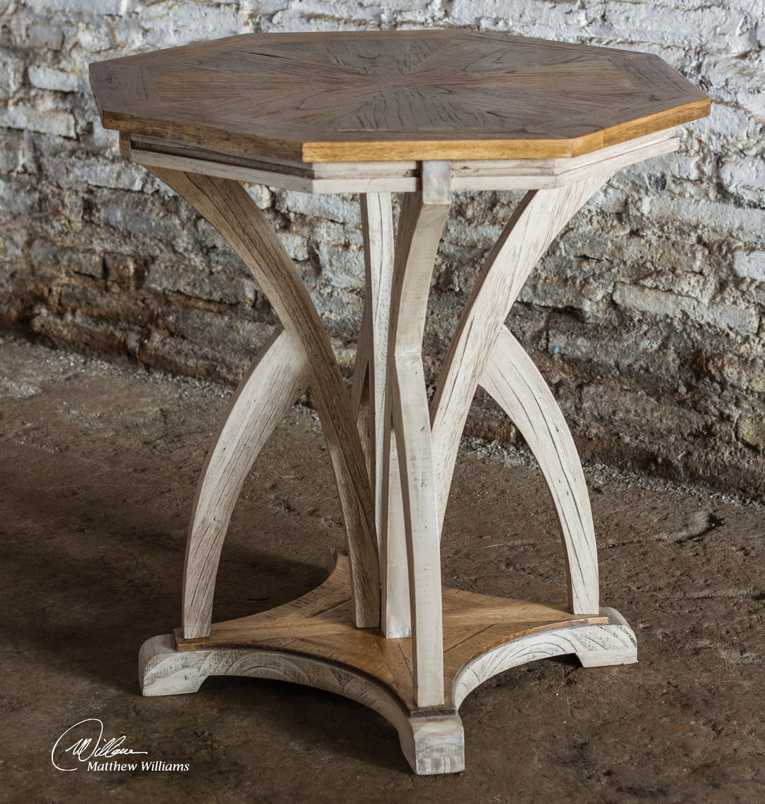 Ranen Aged White Side Table - AmericanHomeFurniture