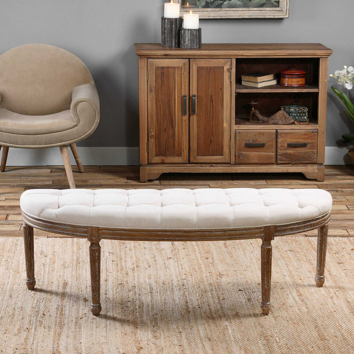 Leggett Tufted White Bench - AmericanHomeFurniture