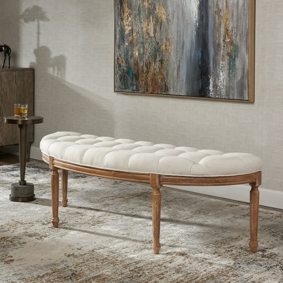 Leggett Tufted White Bench - AmericanHomeFurniture