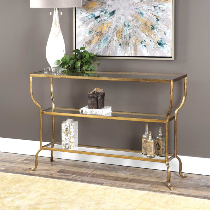 DELINE GOLD CONSOLE TABLE - AmericanHomeFurniture