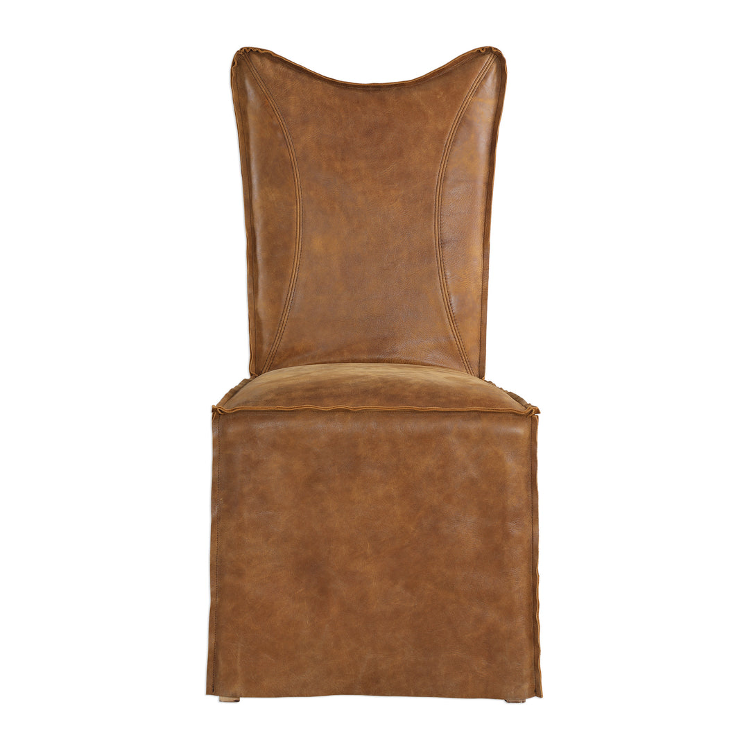 Delroy Armless Chairs, Cognac, Set Of 2 - AmericanHomeFurniture