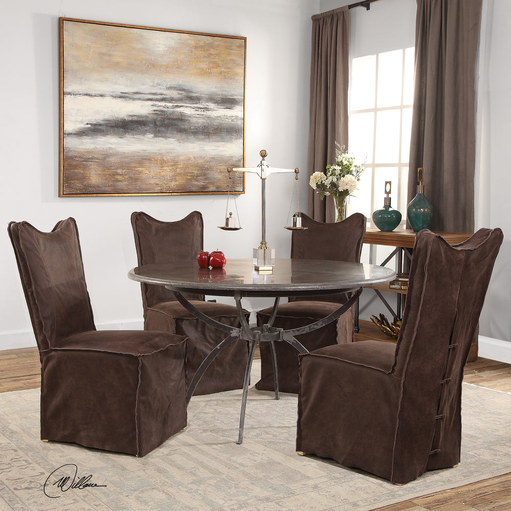 Delroy Armless Chairs, Chocolate, Set Of 2 - AmericanHomeFurniture