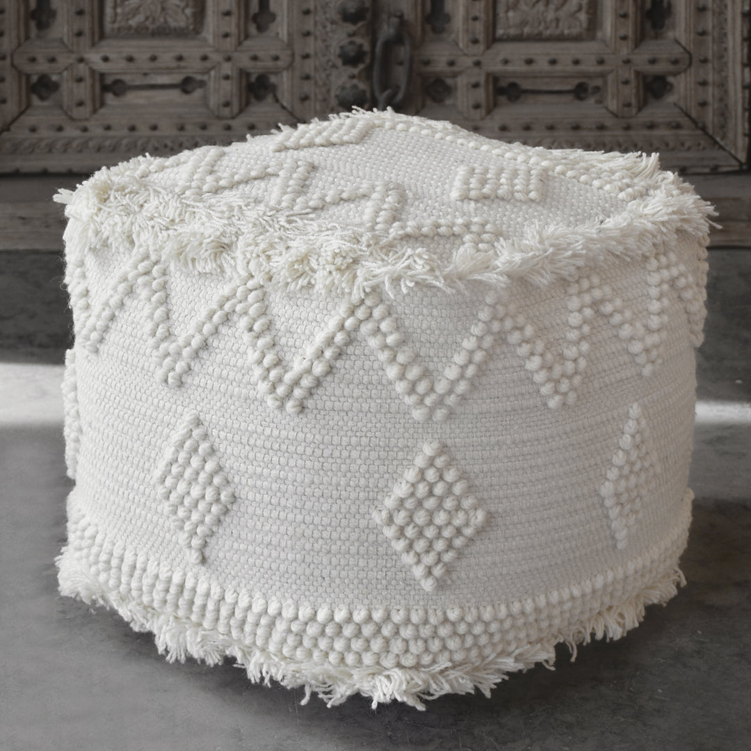 Uriah Ivory Pouf - AmericanHomeFurniture