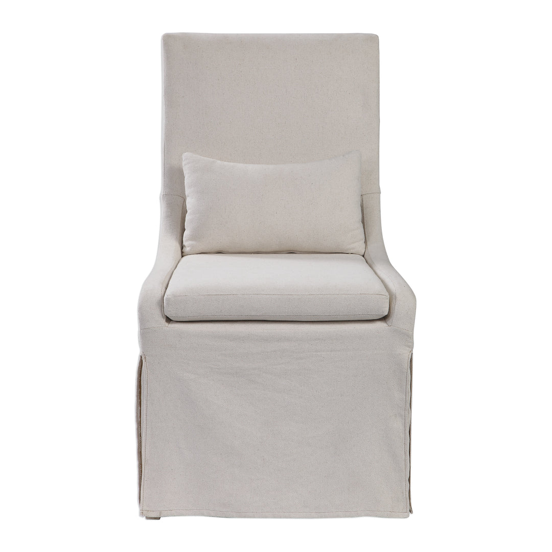 Coley White Linen Armless Chair - AmericanHomeFurniture