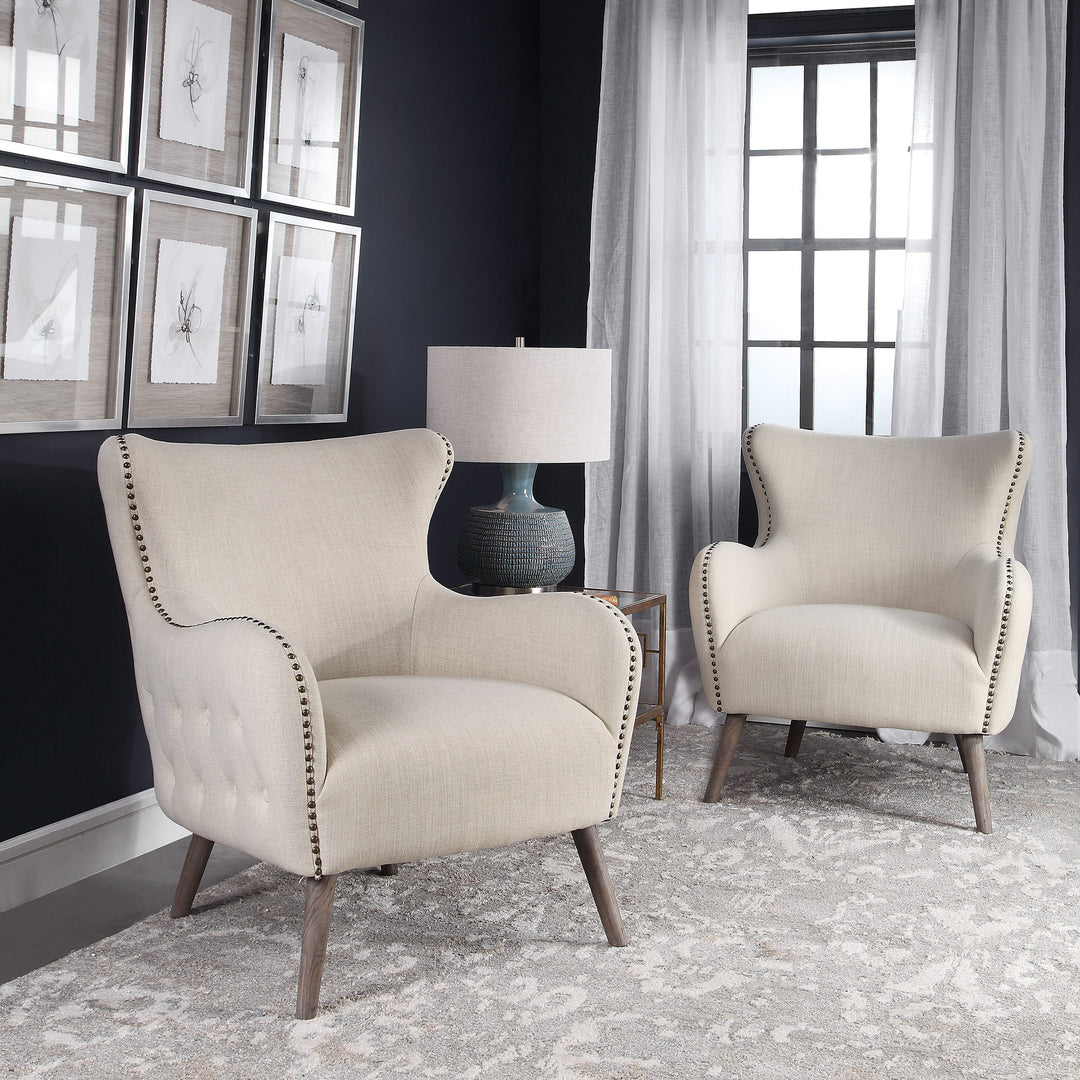 Donya Cream Accent Chair - AmericanHomeFurniture