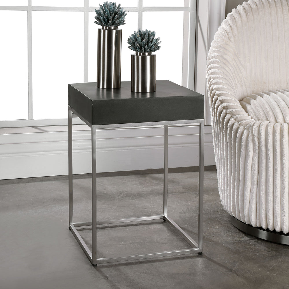 JASE BLACK CONCRETE ACCENT TABLE - AmericanHomeFurniture